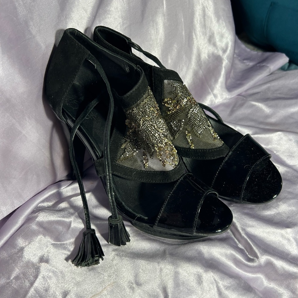 Black open toe heels